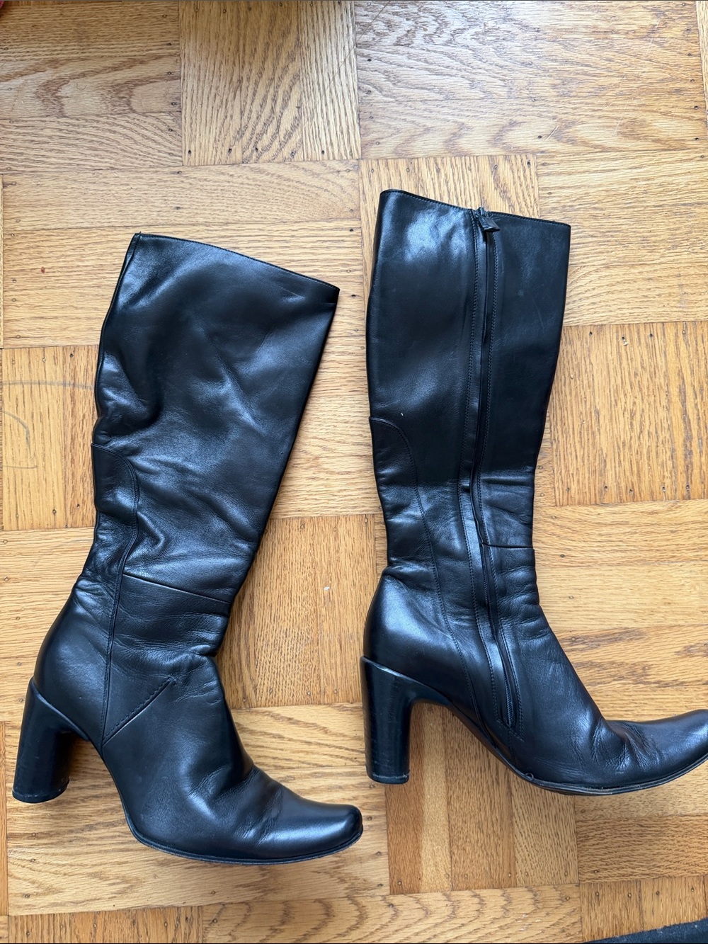 Vintage Costume National CNC Black Leather Boots with Mid-Heel 39.5 9 Italy